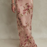 Bethany - Elegant Floral Print Chiffon Maxi Dress with Keyhole Neckline