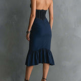 Gloria - Elegant Halter Zipper Ruched Midi Dress