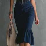 Gloria - Elegant Halter Zipper Ruched Midi Dress