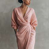Adeline - Pink Linen Maxi Dress