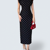Miranda Dot - Elegant V-Neck Waist Dress