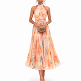 Miranda - Halter Neck Dress with Watercolour Print