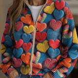 Madeline - Multicolor Hearts Textured Knit Pattern