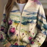 Avery - Scottish Thistle Landscape Zip Cardigan