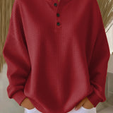 Nancy | Waffle Knit Henley Sweatshirt