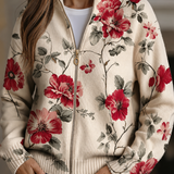 Penelope - Vintage Rose Print Zip Cardigan