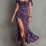 Lydia - Boho Smocked Floral Puff-Sleeve Midi Dress