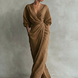 Adeline - Pink Linen Maxi Dress
