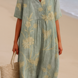 Shannon - Blue-Gray Dress with Floral Embroidery