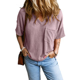 FREYA - Casual Textured Pocket V-Neck Tee