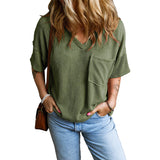 FREYA - Casual Textured Pocket V-Neck Tee