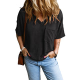 FREYA - Casual Textured Pocket V-Neck Tee