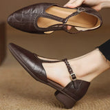 Greta – Classic Leather T-Strap Shoes with Braided Detail