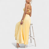 Carmen - Yellow Pleated Maxi Dress