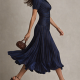 Shelby - Striped Shirt Collar Midi Dress