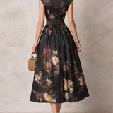 Courtney - Floral Keyhole Pleated Midi Dress
