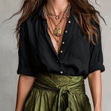 Lyla - Two-Piece Set: Black T-Shirt and Olive Green Midi Skirt