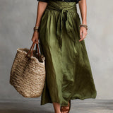 Lyla - Two-Piece Set: Black T-Shirt and Olive Green Midi Skirt