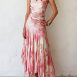 Alexandra - Pink Floral Chiffon Pleated Print Sleeveless Midi Dress