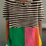 Macy - Bold Striped Blouse with Color Block