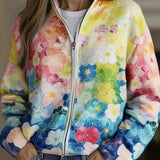 Natalie - Watercolor Floral Ombre Zip Cardigan