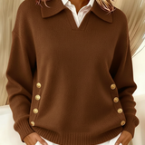 Barbara | Polo Collar Sweater with Gold Buttons