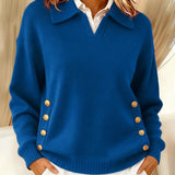 Barbara | Polo Collar Sweater with Gold Buttons