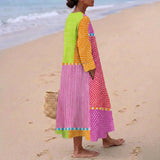 Heather - Colorful Patchwork Dress with Dots and Stripes