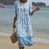 Gloria - Maxi Dress with Round Neck and Print