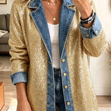 Addison | Gold Glitter Patchwork Denim Jacket
