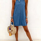 Melissa - Sleeveless Backless Denim Mini Dress