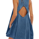 Melissa - Sleeveless Backless Denim Mini Dress